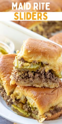 two sandwiches stacked on top of each other with text overlay that reads, how to make the best hamburger sliders