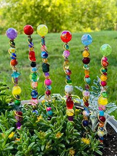 there are many glass beads in the planter