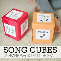 the cover of song cubes is shown next to an image of a child's feet