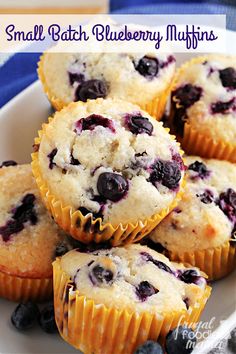 small batch blueberry muffins on a white plate