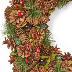 pine cones and berries are arranged in the shape of a letter