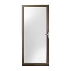 an open door with a mirror on the front and side panels in brown wood, against a white background