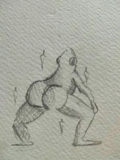 a drawing of a man bending over to pick up something