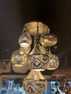 a chandelier hanging from the ceiling in a store