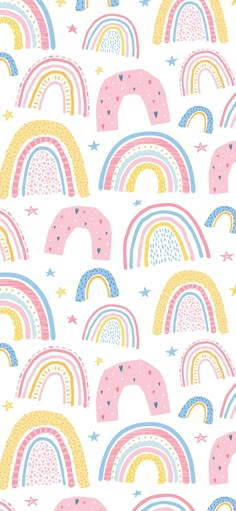 a pattern with rainbows and stars