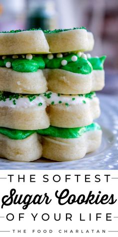 Super thick, chewy, and soft sugar cookies! Softest Sugar Cookies, Christmas Sugar Cookie Recipe, Soft Sugar Cookie Recipe, The Food Charlatan, Best Sugar Cookie Recipe, Food Charlatan, Soft Sugar, Sugar Cookie Recipe, Best Sugar Cookies