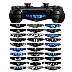 an image of a video game controller with skulls and bones on the front, in blue