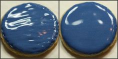 two pictures of blue frosted cookies with icing