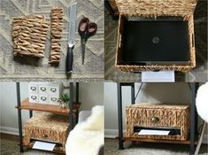 four pictures show different types of items that are used to make baskets for furniture and home decor