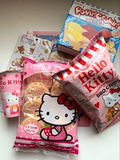 some hello kitty snacks are sitting on a table