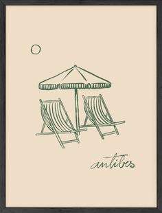 two lawn chairs under an umbrella in front of a tan background with the words anditos written below it