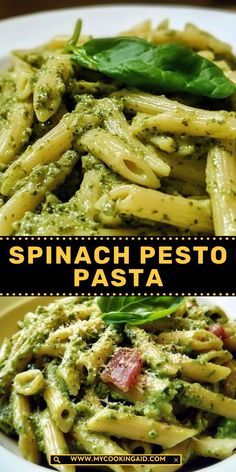 Whip up a bowl of goodness with this Spinach Pesto Pasta! The creamy pesto sauce is made with fresh spinach and garlic, creating the perfect flavorful dish. Basil Pesto Pasta Recipes, Lorax Wedding, Green Pesto Pasta, Spinach Pasta Sauce, Grinch Night, Spinach Pesto Pasta, Italian Dinners, Basil Pesto Recipe, Pesto Spaghetti