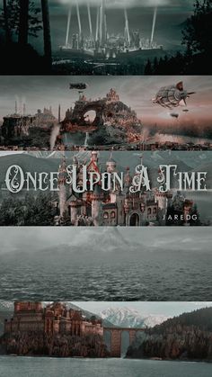 the movie poster for once upon a time is shown in three different frames, one with an image of a castle