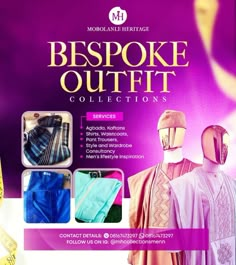 an advertisement for the bespoke outfit collection