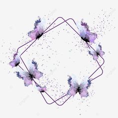 an artistic watercolor painting with purple and white flowers on the edges, frame, border png and psd