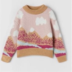 Nwt Zara Adorable Pink Caramel Scenery Sweater. Size 13/14. Smoke Free And Pet Free Home. Cute Brown Crew Neck Sweater, Cute Beige Winter Tops, Pink Fair Isle Pattern Top For Fall, Playful Cream Winter Sweater, Cozy Winter Tops From Zara, Zara Multicolor Winter Sweater, Zara Pink Winter Sweater, Casual Pink Fair Isle Pattern Tops, Casual Pink Tops With Fair Isle Pattern