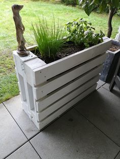 an outdoor planter with plants in it