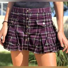 Tripp Nyc Purple Plaid Skirt In A Size Xsmall, But Honestly It Fits Like A Small. In Awesome Condition, Buttons All Work And It’s In Awesome Original Vintage Emo Form. I Got This Circa 2007 In The Golden Age Of Hot Topic, Red Light Ceiling And All. Comes With The Essence Of At Least 1 Warped Tour And A My Chem Show, Black Parade Era. Open To Offers, Hit Me Up Trendy Purple Mini Length Bottoms, Fitted Purple Bottoms With Lined Skirt, Casual Fitted Purple Skort, Fitted Purple Casual Skort, Casual Purple Lined Skirt Bottoms, Fitted Lined Purple Bottoms, Casual Purple Mini Length Bottoms, Casual Purple Skirted Bottoms, Casual High Waist Purple Skirt