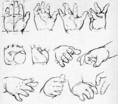 hand gestures drawn in pencil on white paper