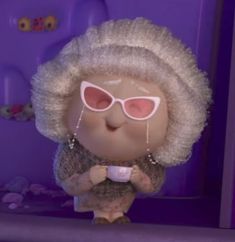 an animated character wearing sunglasses and holding a cup