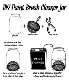 the instructions for how to paint brush cleaner jars