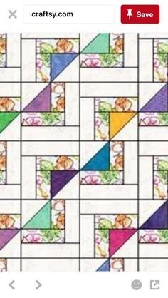 an image of a quilt made with different colors and shapes on the same block, which is