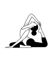 a black and white drawing of a woman doing yoga on the floor with her hands behind her head