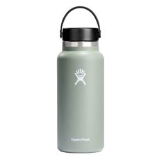 the hydro flask water bottle is shown in light green