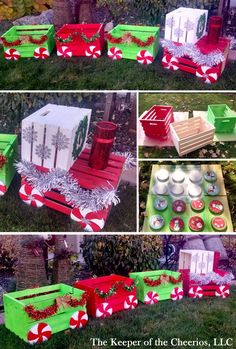 several pictures of different boxes with christmas decorations on them, including one for the cake and two for the cupcakes