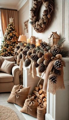 a living room filled with lots of christmas decorations