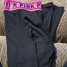 Pink Vs Workout Leggings Reversible Gray Band Inside Never Worn Inventory Section: A1 Pink Long Pants Activewear For Sports, Vs Workout, Kawaii Stuff, Pink Skull, Pink Jumpsuit, Pink Vs, Book Decor, Secret Pants, Workout Leggings