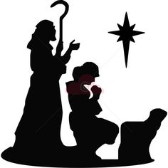 a black and white silhouette of a nativity scene