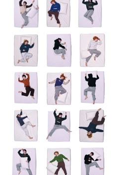 multiple images of people laying in different positions