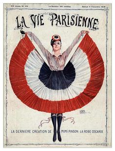 an advertisement for la vie parisiene with a woman holding a red and white fan