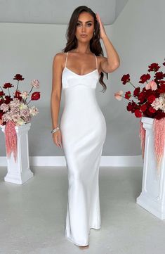 Avery Mini Dress - Ivory – BABYBOO Tie Straps Wedding Dress Ivory, White Satin Maxi Dress, Satin Dress Outfit Classy, White Satin Dresses, White Satin Prom Dress, White Dress Satin, Long Cream Dress, White Silky Dress, Minimal Gold Jewelry