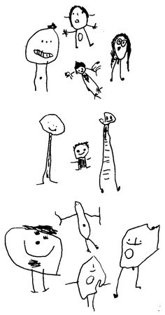 an image of children's drawings drawn in black and white