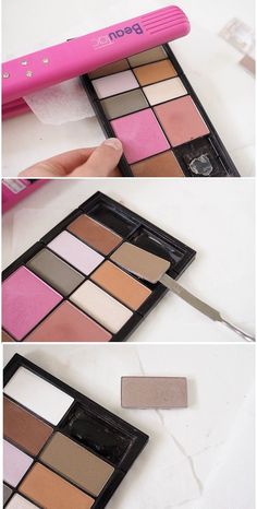 How to depot makeup using a straightening iron & other tips to fixing broken makeup. #depotting #brokenmakeup Makeup Depotting, Depot Makeup, Diy Makeup Kit, Diy Makeup Palette, Magnetic Makeup Palette, Makeup At Home, Joker Makeup