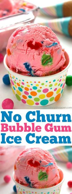 no churn bubble gum ice cream in a bowl