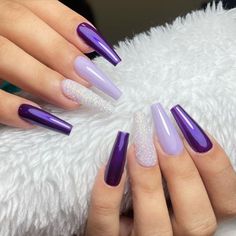 Ongles Gel Violet, Violet Nails, Unghie Sfumate, Nails With Glitter, Purple Acrylic Nails, Purple Nail Designs, Lavender Nails, Purple Nail, Coffin Shape Nails