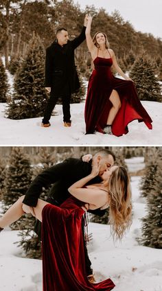 a man and woman dancing in the snow