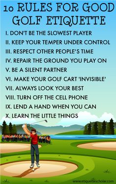 an image of a man playing golf on the field with words describing how to play