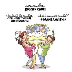 two women holding a cake with candles on it and the caption says, you'll get the fire extinguisher make a wish