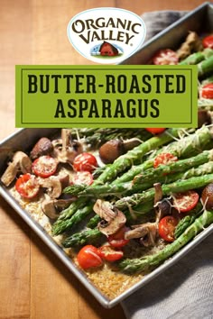 Oven roasted asparagus on sheet pan with cherry tomat Asparagus Veggie Medley, Asparagus Mushroom Recipes, Asparagus And Mushroom Recipes, Roasted Asparagus And Mushrooms, How To Roast Asparagus, Asparagus In The Oven, Healthy Asparagus, Roast Asparagus, Asparagus Recipes Baked