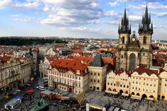 an aerial view of the old town square in prague, with st vitus church and other historic buildings