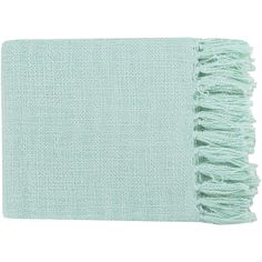 a light green blanket with fringes on it