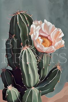 a painting of a cactus with flowers on it's head and the petals open