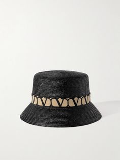 Valentino Garavani's hat is trimmed with silk around the crown that's printed with the instantly recognizable 'Toile Iconographe' motif. It's woven from lightweight straw and will look just as chic with a sun dress as it will jeans. Straw Bucket Hat, Bucket Hat Women, Logo Scarves, Black Bucket, Bucket Hat Black, Printed Silk, Sun Dress, Black Silk, The Crown