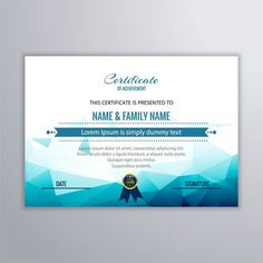 an award certificate with blue geometric shapes