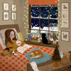 Illustration Kunst, Art Mignon, Hur Man Målar, Art Et Illustration, Dessin Adorable, Winter Art, Art And Illustration, Christmas Illustration