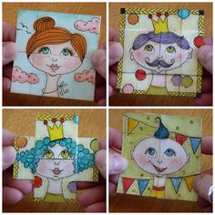 four different pictures of children's drawings on paper